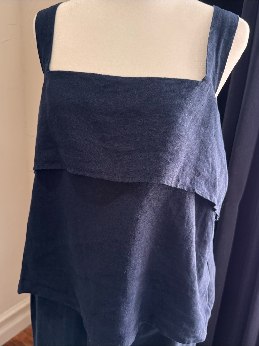 Quince Navy Square-Neck Linen Tank Top
